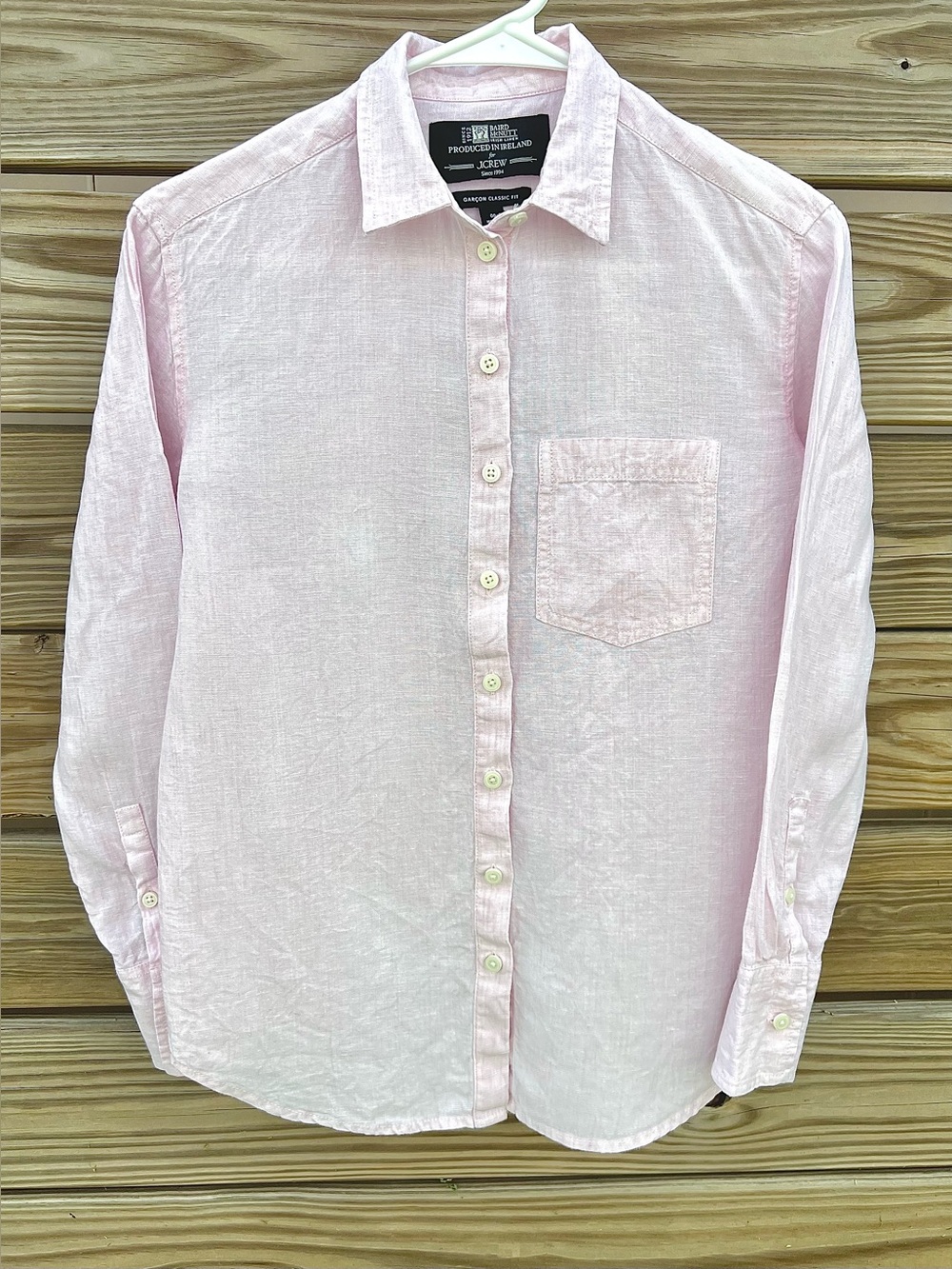 J. Crew 100% Irish Linen Garcon Classic Button Down Shirt Pink Women’s SZ 00